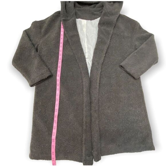 Olive Green Teddy Open Front Hooded Cardigan Jacket - Picture 7 of 8